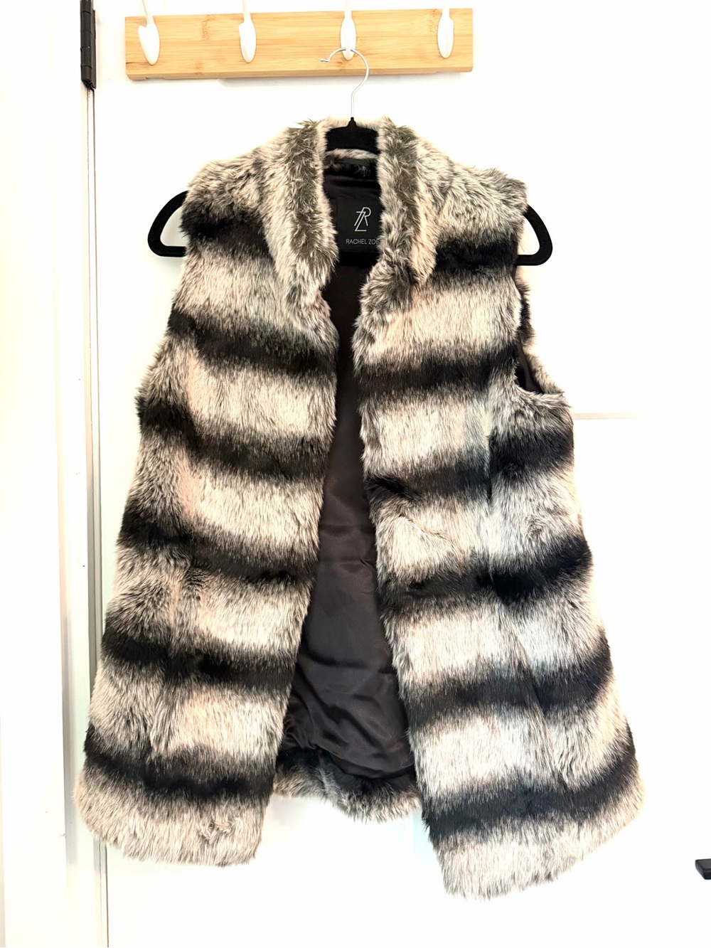 Faux Fur Striped Vest - cream/ back Rachel Zoe small . #western or #formal